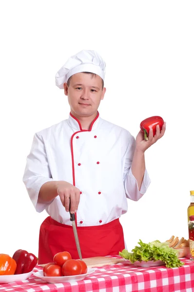 Przystojny mężczyzna gotowania w kuchni w domu — Zdjęcie stockowe