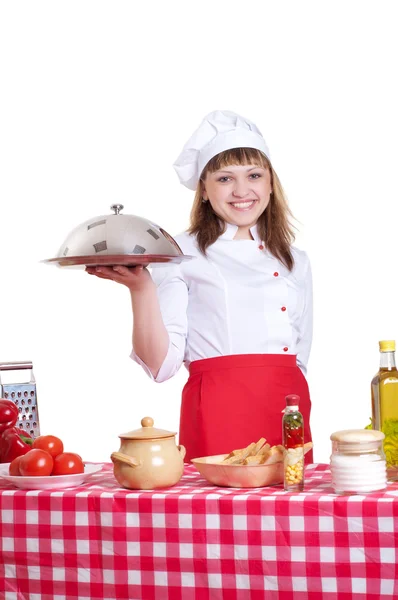 Attraktiv kvinna matlagning — Stockfoto