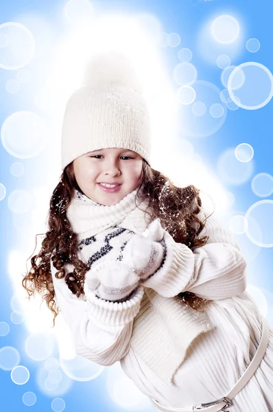 Inverno menina abstrato branco e azul fundo — Fotografia de Stock