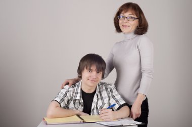 Mother and son are together and smile clipart
