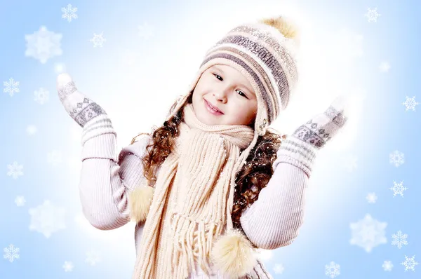 Winter Girl snow flake blue background — Stock Photo, Image