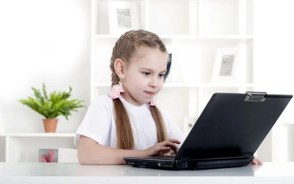 Chica trabajando en el ordenador portátil —  Fotos de Stock