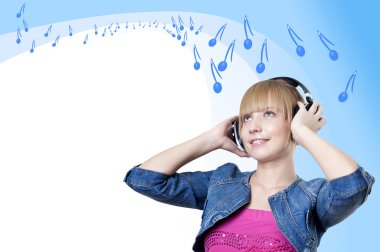 Young attractive woman listing to music clipart