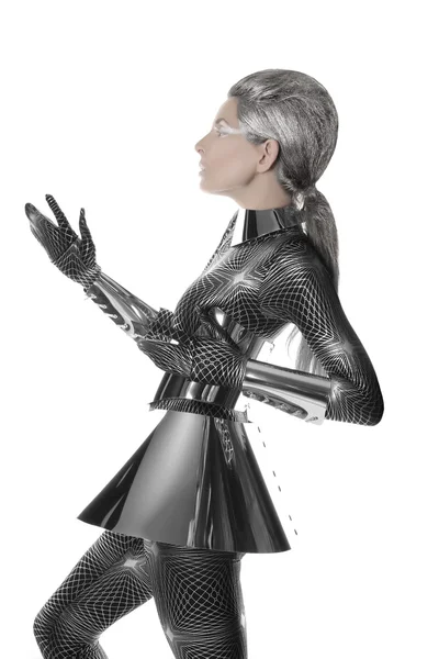 Chica futurista en traje de Spandex con accesorios brillantes — Foto de Stock
