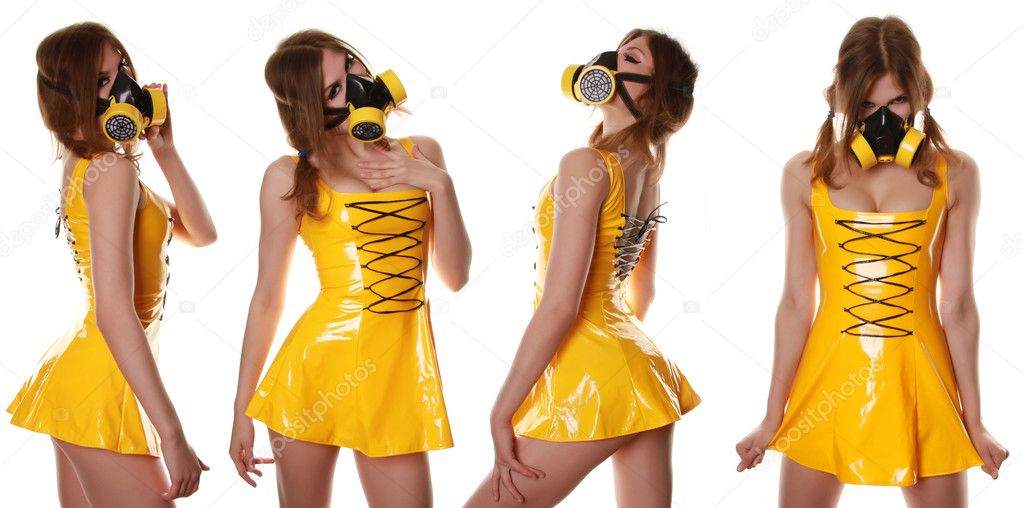 Yellow Cyber Fetish PVC Dress and Respirator