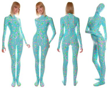 Bright UV Reactive Pyjamas Style Zentai Catsuit clipart