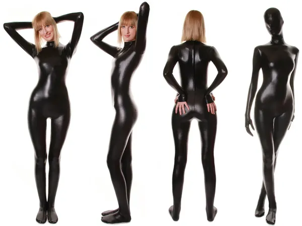 Zwarte spandex zentai fetish catsuit — Stockfoto