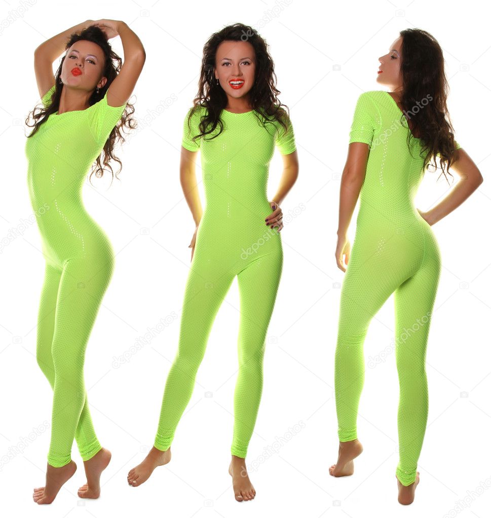 Sexy Sporty Girl in light green Fitness Suit