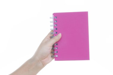 Hand holding pink notebook clipart