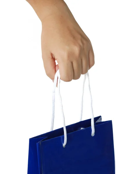Holding blue bag — Stock Photo, Image