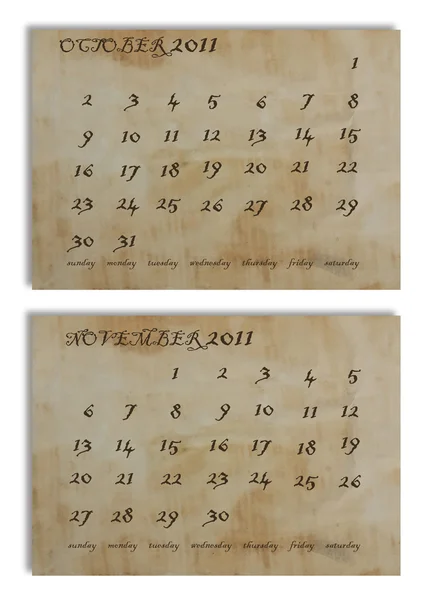 在旧的纸上的日历 — 图库照片
