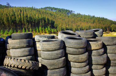 Old Tires near trees clipart