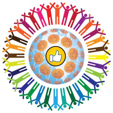 Global social teamworking concept with like symbol clipart