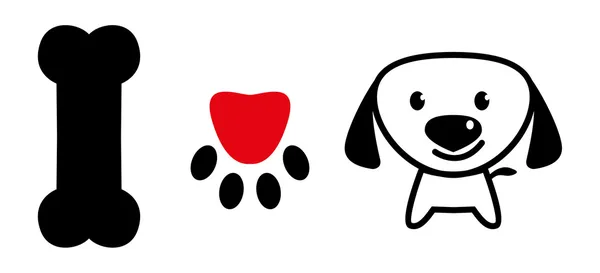 Köpek işareti aşk ile kemik, pup — Stok Vektör