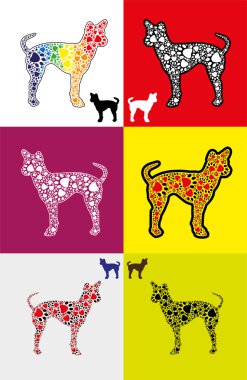 Dog silhouette with paw shapes in various colors clipart