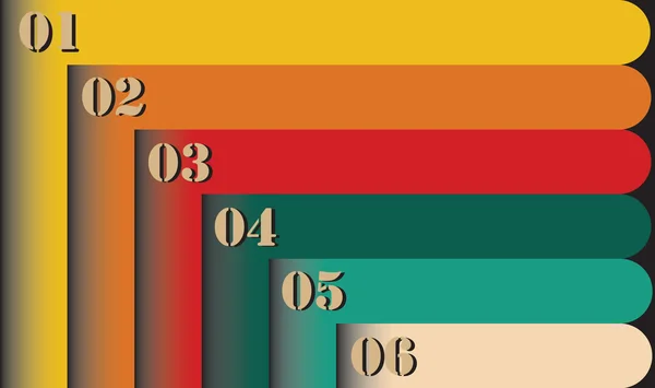 Grupo de colorido estilo retro seis etiquetas numeradas — Archivo Imágenes Vectoriales