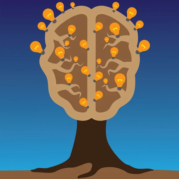 Concepto de cerebro como árbol con bulbos como soluciones — Vector de stock