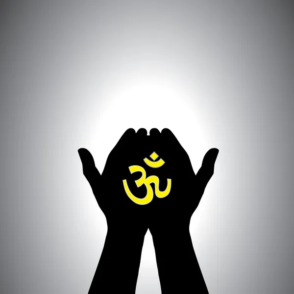 Людина молиться священним індуїстським символом у руці — стоковий вектор