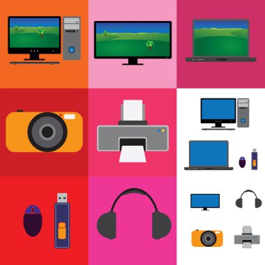 elektronik becerikli alet kolaj - televizyon, bilgisayar kümesi ve kamera