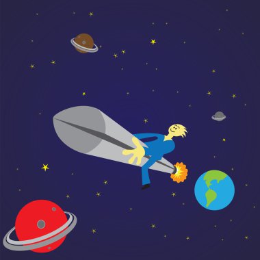 Man travelling in outer space in a rocket clipart