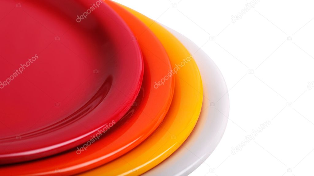 Colorful plates stacked for display