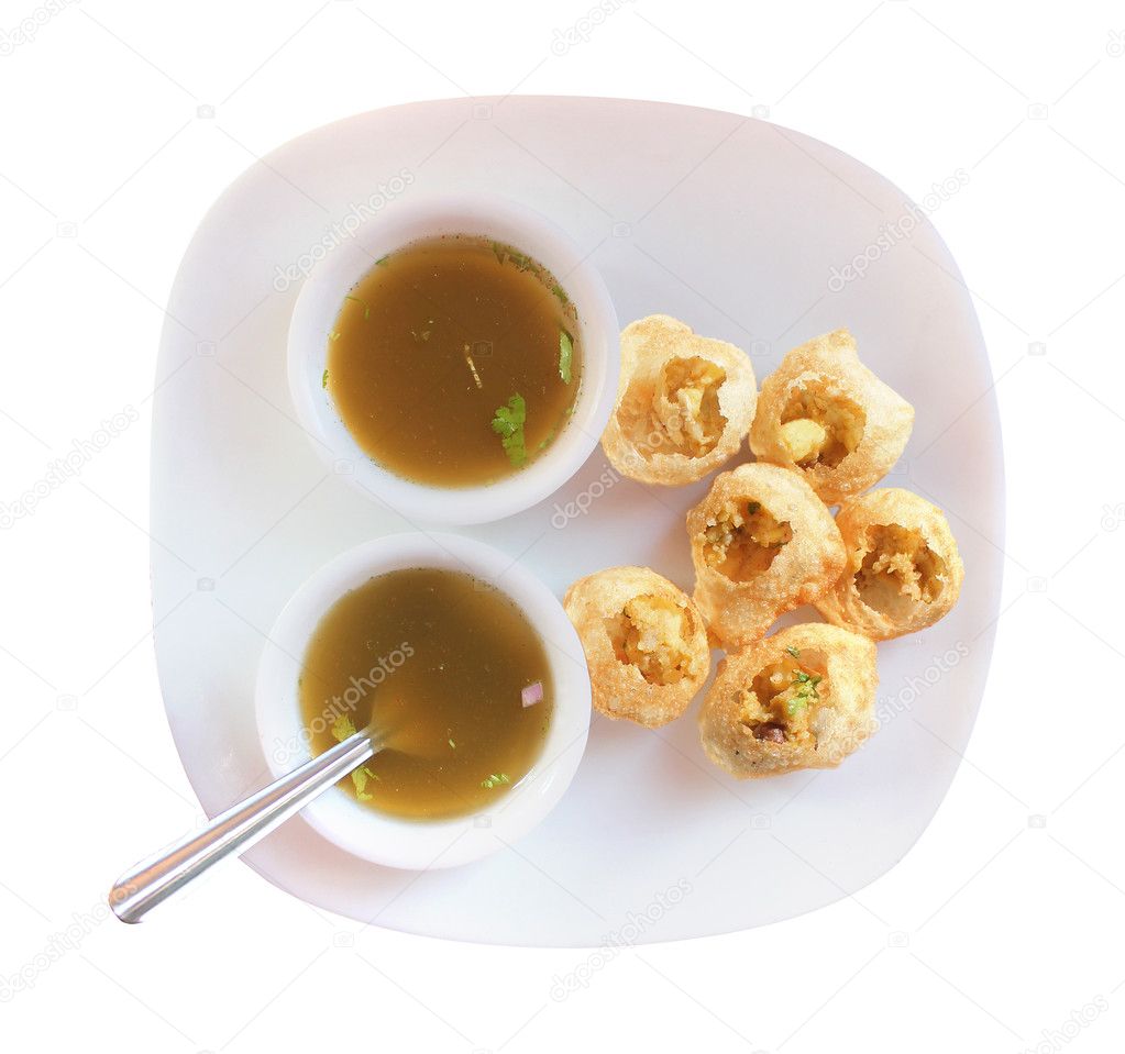Panipuri snack also called gol gappa isolated