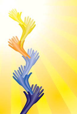 Colorful helping hands supporting each other clipart