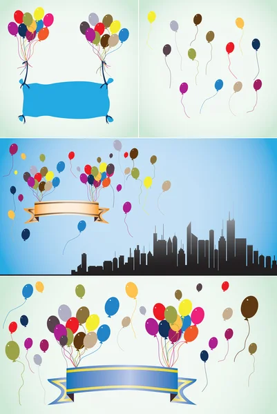 Ballons colorés, bannières vierges et rubans . — Image vectorielle