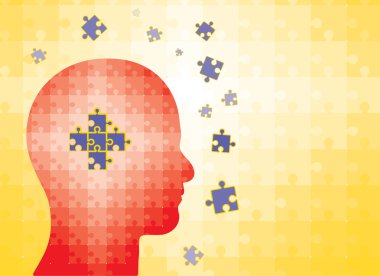 Puzzles in human head - man finding solution clipart