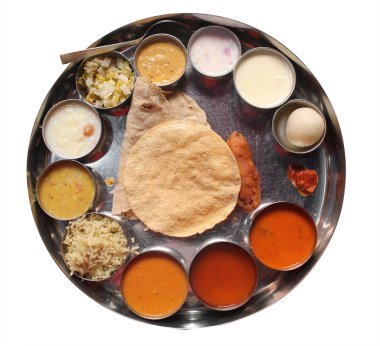 Indian plate meals with chapatti, rasam and sambar clipart