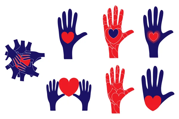 Símbolos de mão e coração mostrando vários conceitos — Vetor de Stock