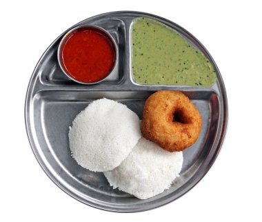 South indian breakfast - idly vada sambar and chutney clipart