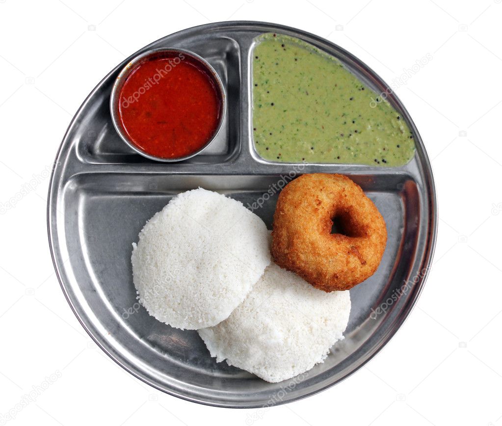 South indian breakfast - idly vada sambar and chutney
