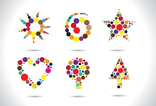 Formas circulares coloridas dispostas para formar símbolos — Vetor de Stock