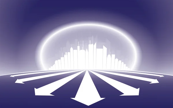 Miasto skyscrapper sylwetka ilustracja z blasku aureola — Wektor stockowy