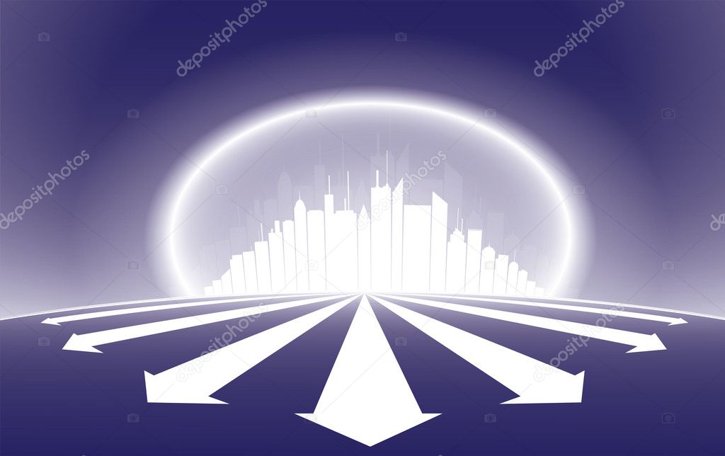 City skyscrapper silhouette illustration with a halo glow