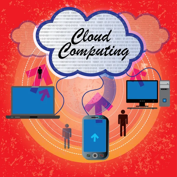 Computers, mobiele, laptop aansluiten - cloud computing — Stockvector