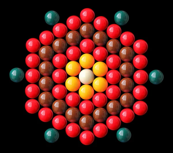 Bolas de snooker coloridas organizar em forma hexagonal — Fotografia de Stock