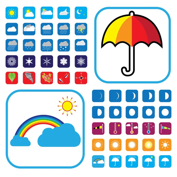 Weather icons set showing 50+ signs and symbols — Stock Vector