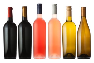 Mixed wine bottles on white clipart