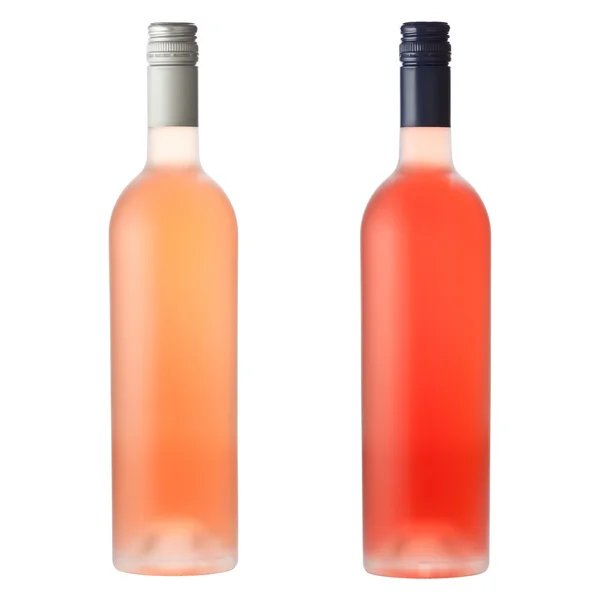 stock image Pink wine bottles on white