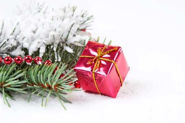 Christmas background with red gift — Stock Photo, Image