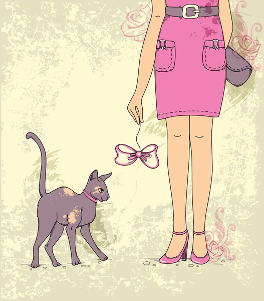 Κορίτσι με γάτα — Διανυσματικό Αρχείο