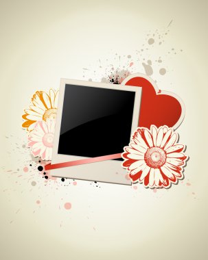 Photo frame with heart and flower clipart