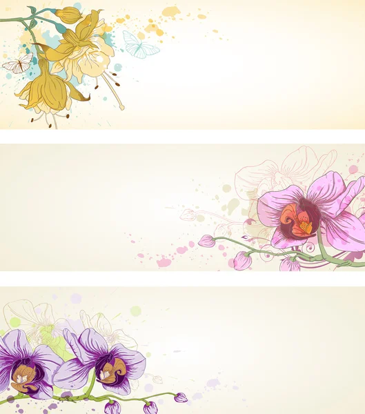 Floral banners with orchids — Stock Vector