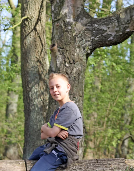 十几岁的男孩，在森林里 — 图库照片