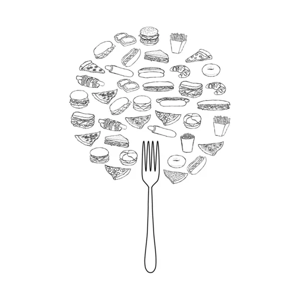 Doodle aliments arbre — Image vectorielle