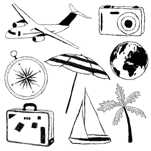 Doodle ταξιδιωτικών εικόνες — Διανυσματικό Αρχείο