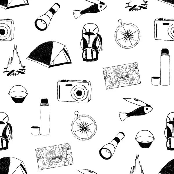 Doodle στρατόπεδο χωρίς ραφή πρότυπο — Διανυσματικό Αρχείο