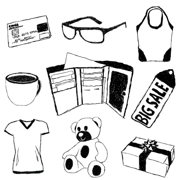 Doodle fotos com tema de compras — Vetor de Stock